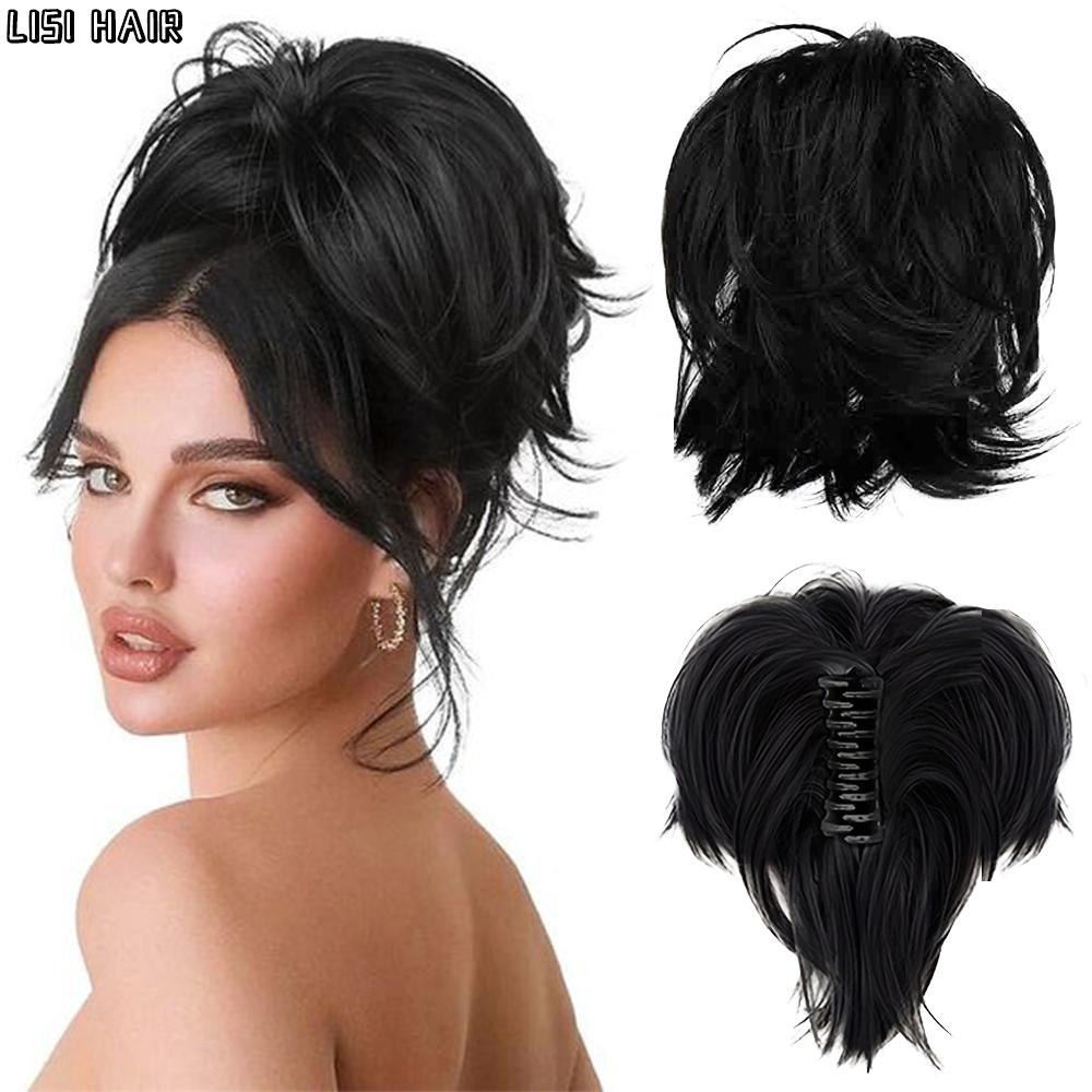 LISI HAIR Синтетические короткие волнистые волосы для наращивания, прическа с когтями, хвост, грязные пучки для волос для женщин, для косплея