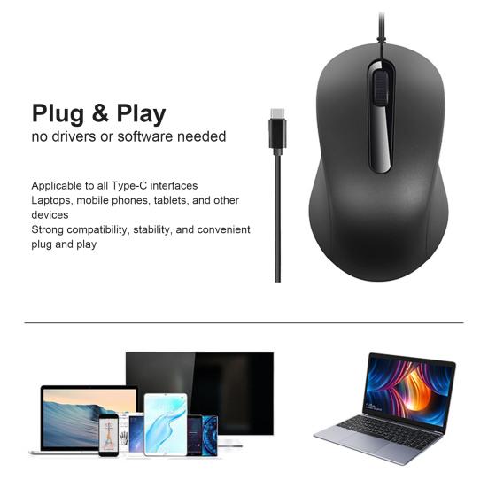 Проводная мышь Type-C 1000DPI с низкой задержкой Игровая мышь Совместимые с USB-C Мыши Аксессуары для ПК и ноутбуков Компьютерные офисные принадлежности