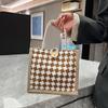 Клетчатая льняная холщовая сумка на одно плечо, сумка-тоут, классическая сумка для покупок, сумка-шоппинг в стиле ретро в стиле знаменитостей из Интернета, женская сумка в стиле ретро
