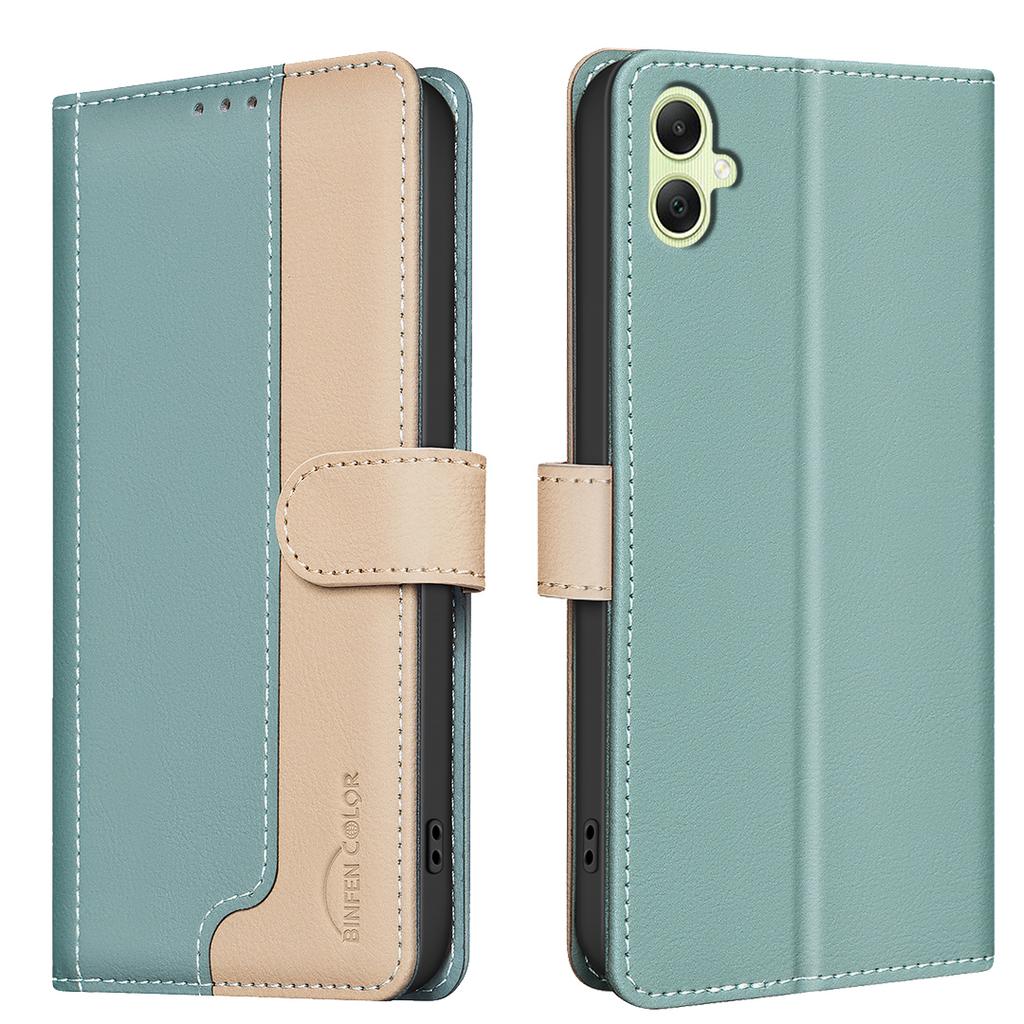 BINFEN COLOR BF33 For Samsung Galaxy F06 5G/M06 5G Leather Case Splicing Color RFID Blocking Wallet Stand Phone Cover