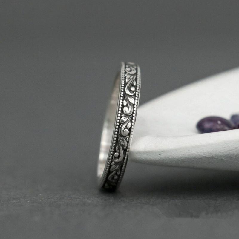 Vintage Silvery Color Floral Pattern Rings Wedding Rings Band Valentine's Day Gift
