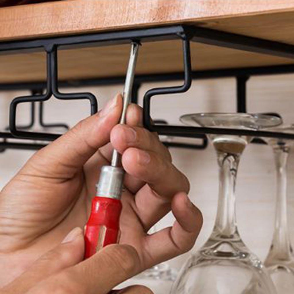 Under Cabinet Stemware Wine Glass Holder Metal Organizer for Bar Kitchen Black