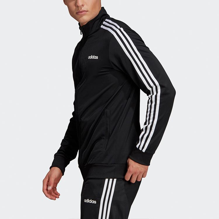 adidas Мужская спортивная куртка Essentials с 3 полосками, трикотажная, regular fit, на молнии, черная с белым DQ3070