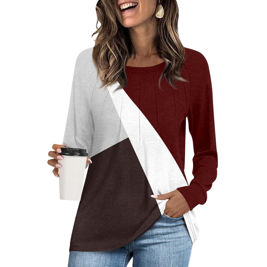 Женская футболка-туника, топы, повседневная блузка с длинным рукавом, свободная футболка, базовый топ с круглым вырезом