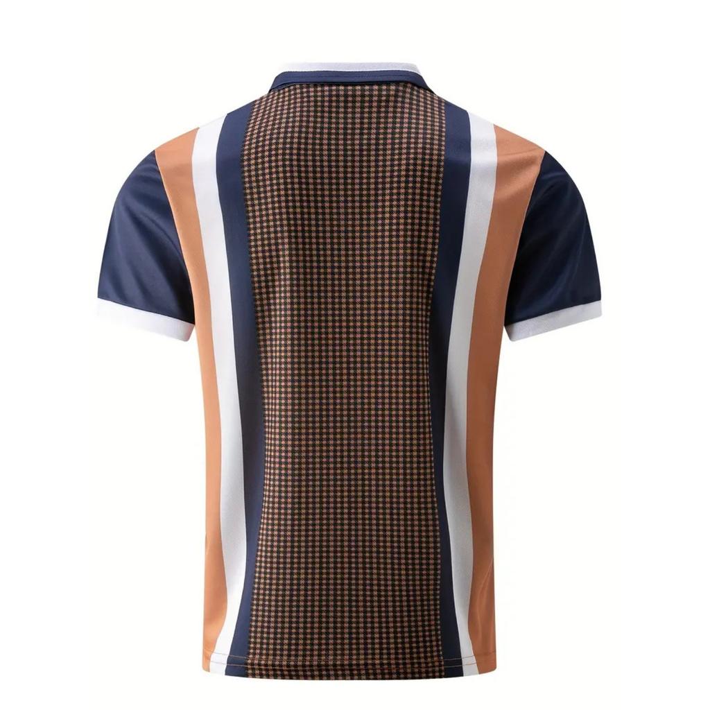 Мужская повседневная футболка-поло с принтом в полоску для улицы с лацканом и коротким рукавом