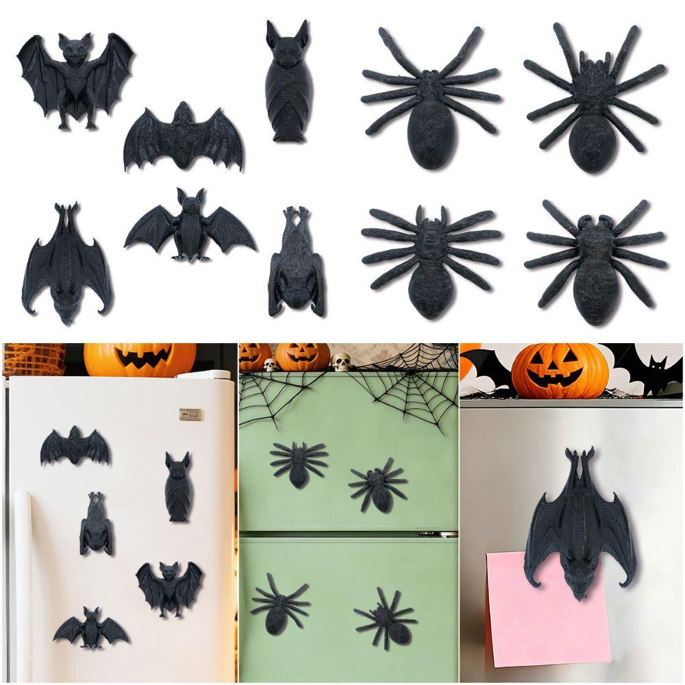 4/6PCS Bat Spider Bat Refrigerator Sticker 3D Trick Props Halloween Decorations Home Decoration