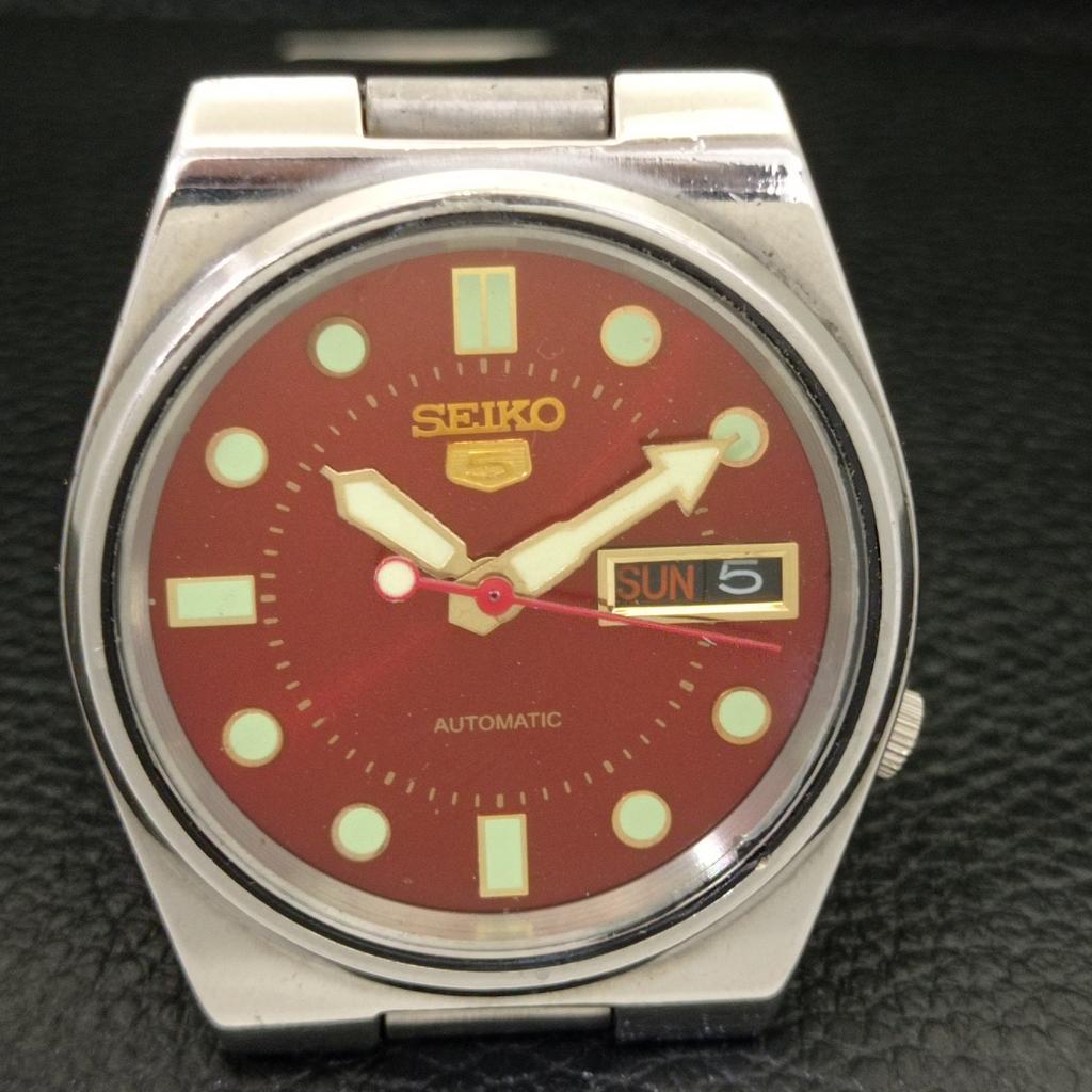 Б/у оригинальные винтажные мужские часы SEIKO 5 с автоподзаводом из Японии с темно-бордовым циферблатом a433885-2 R119-a433885