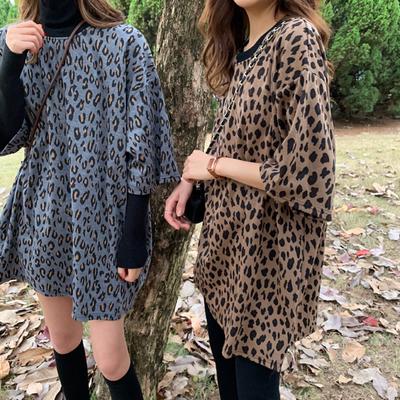 Женская футболка с леопардовым принтом Топ средней длины в стиле Харадзюку Свободный крой с короткими рукавами База Повседневная мода