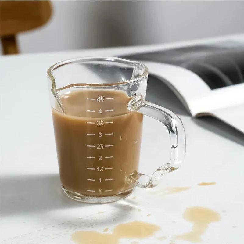 70/150ML Espresso Glass Cup Wooden Handle Measuring Cup Milk Latte Jug Coffee Supplies Kitchen Mug Drinkware Double Bottom