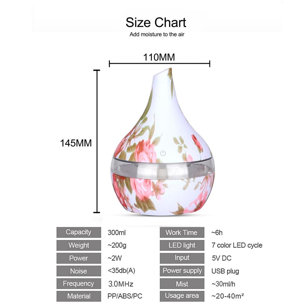 Увлажнитель воздуха с плоским горлышком и отделкой под дерево, 300 мл, с ночником - USB Mini Office Desktop Aromatherapy Companion