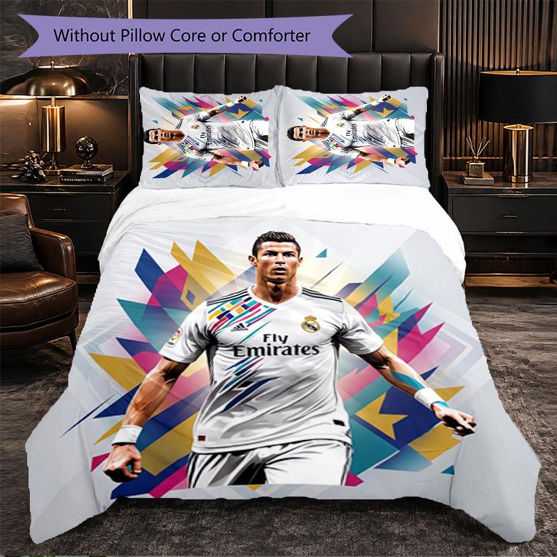 Cristiano Ronaldo Pattern 3 Pieces Bedding Set Soft Microfiber Duvet Cover with Pillow Cases for Bedroom