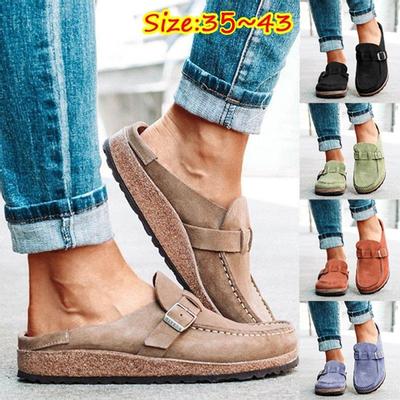 Женская мода Летние туфли-шлепанцы сандалии с круглым носком на низком каблуке