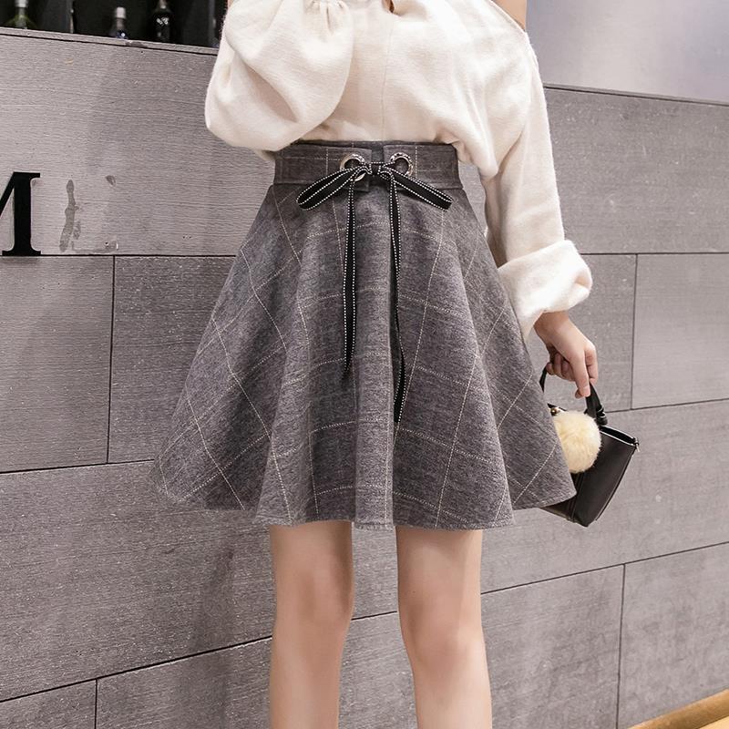 Женская шерстяная клетчатая юбка А-силуэта с высокой талией - Осень/Зима 2025, корейский стиль, юбка-зонт