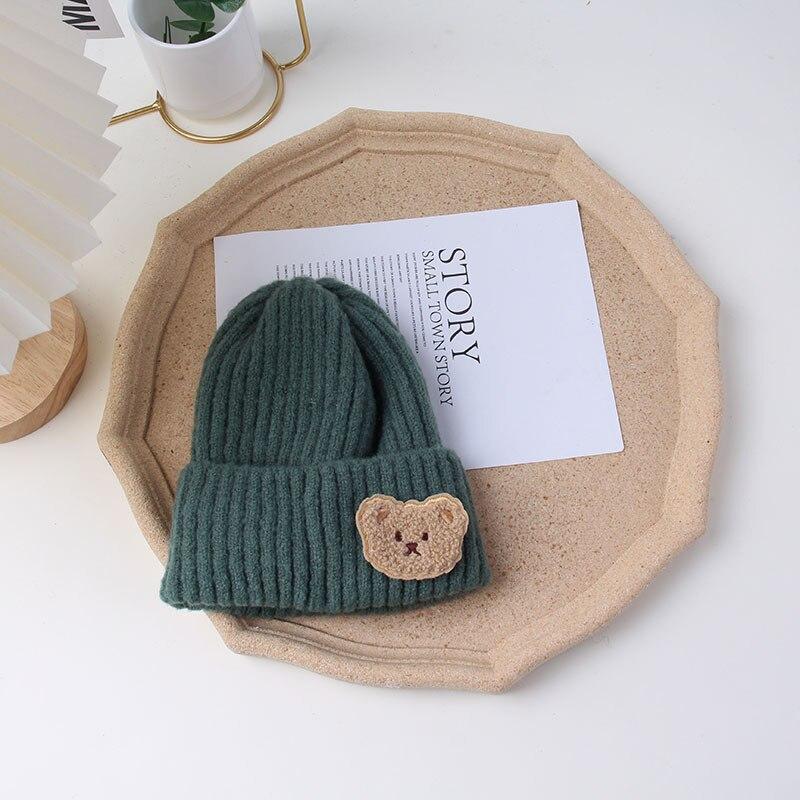 Warm Kid Hat Fashion Kawaii Cartoon Bear Crochet Bonnet Beanie for Toddler Boy Girl Autumn Winter Knit Solid Color Cap for Baby