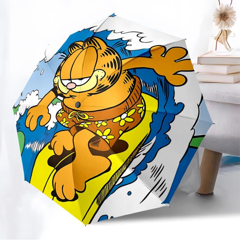 1PC Garfield Surfing Auto Folding Umbrella | Vibrant Motif & Compact Design for Everyone, On-the-Go Essential - Gift-Worthy Style yy250930031