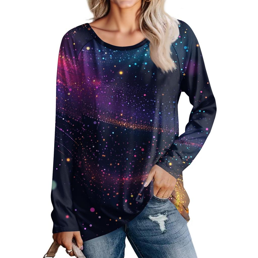 Женская мода повседневная блузка с длинным рукавом и круглым вырезом с принтом