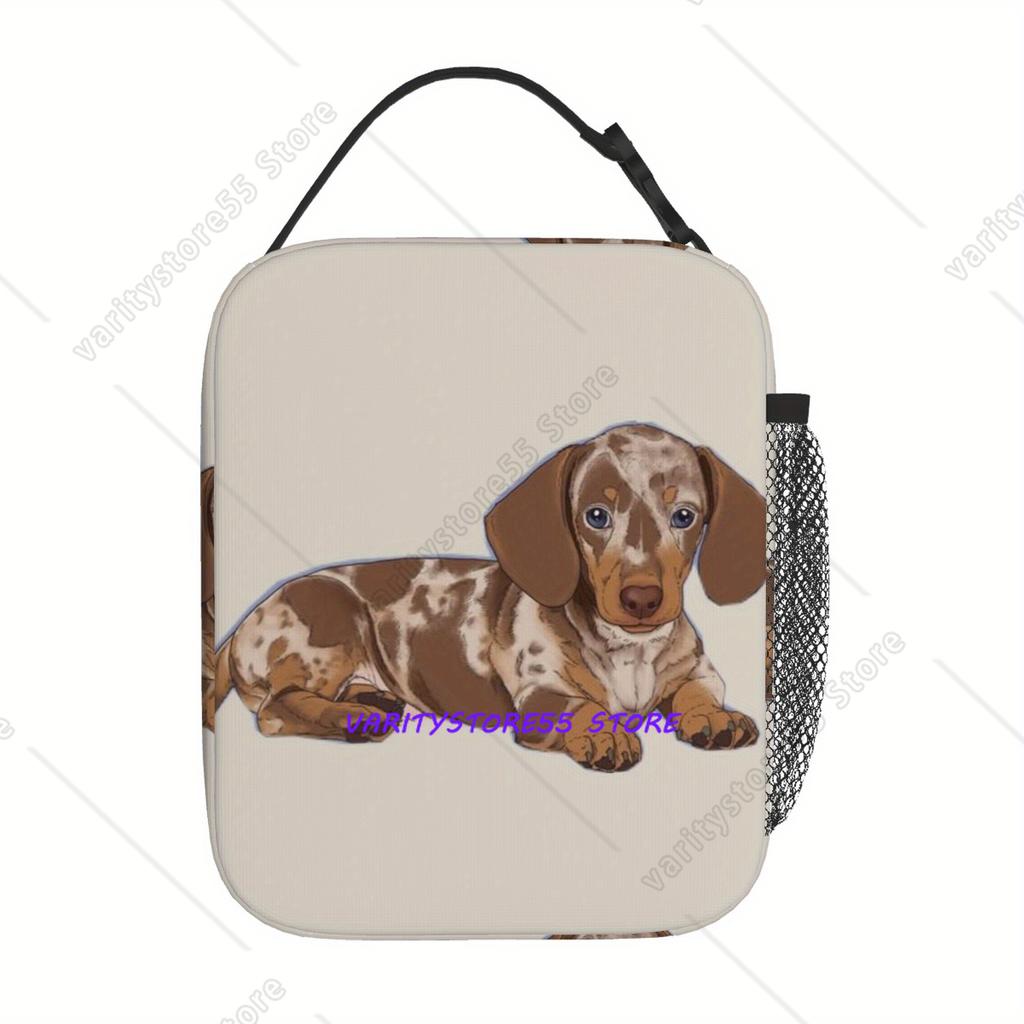 Dachshund Puppy Lunch Box Reusable Oxford Bento Tote Bag Portable Thermal Lunch Bag for Adults Kids Work School Picnic