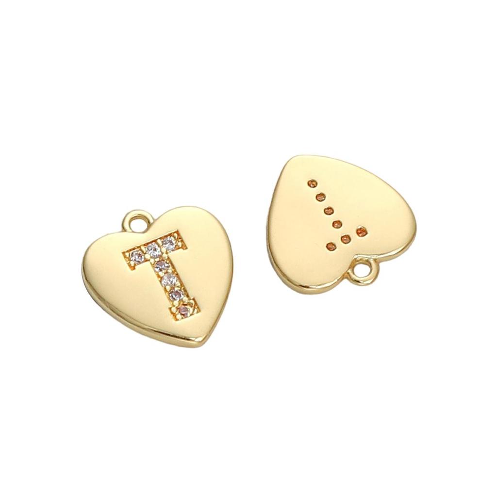 Copper Zirconium Inlaid Heart 26 Letter Pendant For DIY Jewelry Making Craft Accessories