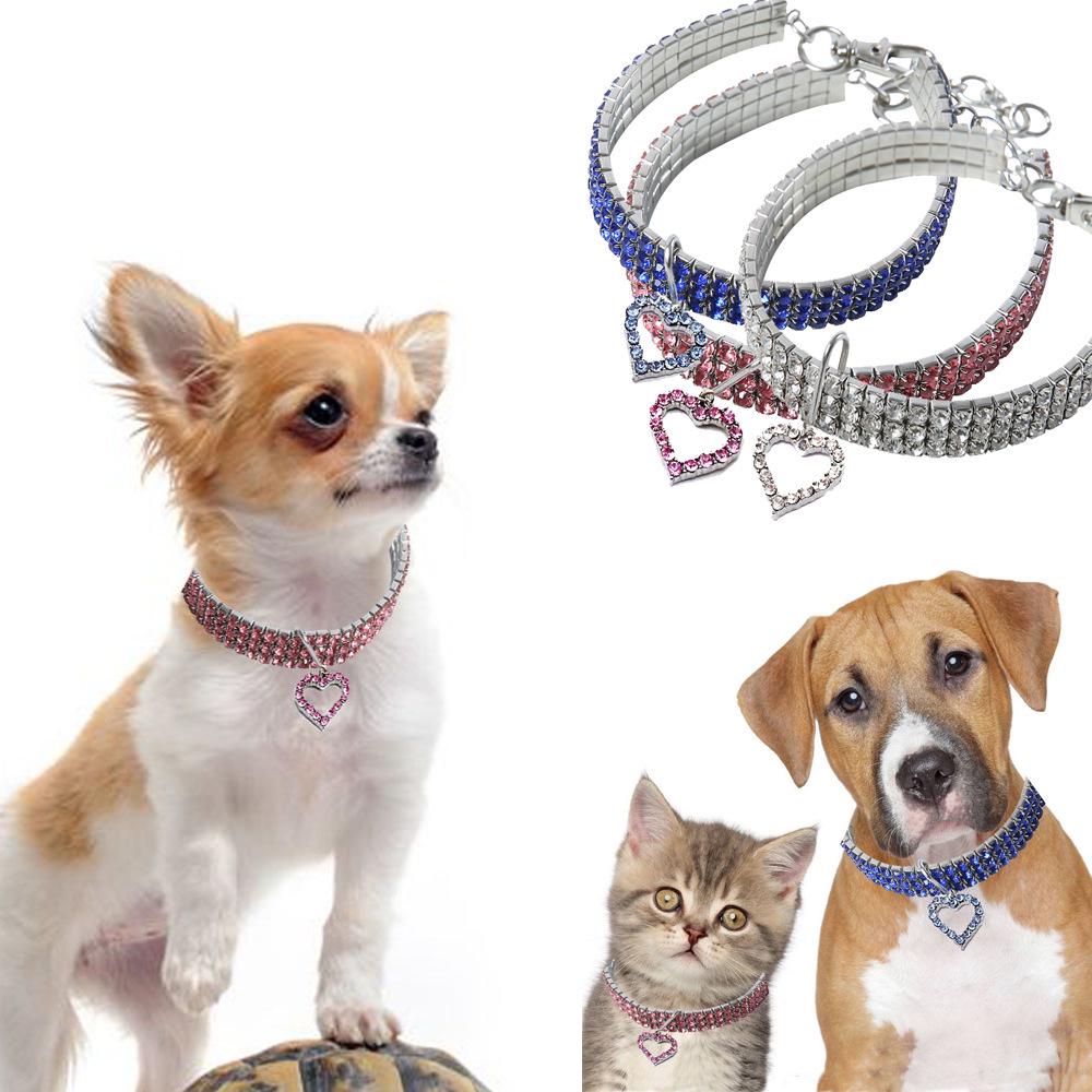 Pet Crystal Collar Kitten Necklace Pet Pendant Shiny Bright Heart Shaped Crystal Diamond Decoration