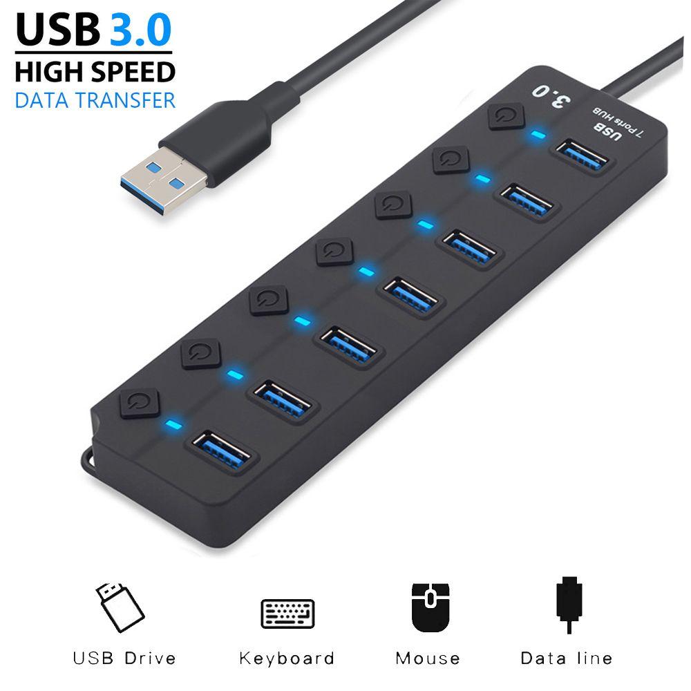 Профессиональный USB-расширитель, внешний USB 3.0-концентратор, переключатель включения/выключения, 4/7-портовый разветвитель с адаптером питания