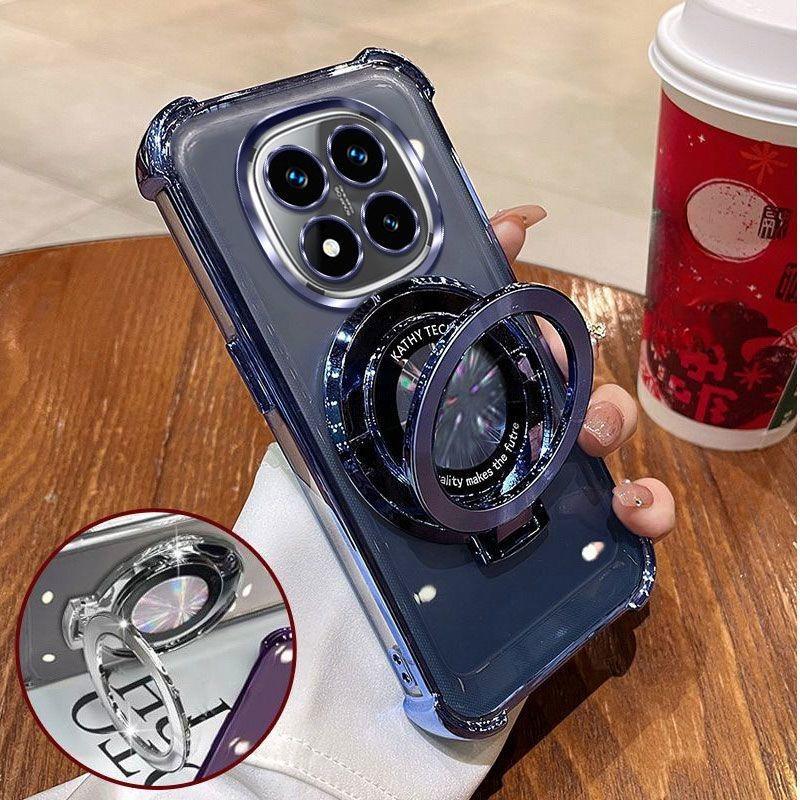 Чехол для телефона для Xiaomi Redmi Note 14 15 Pro Plus 15 15C 14C 14S 4G 5G Магнитный держатель-подставка Гальваническое покрытие Мягкий Прозрачный Противоударный Чехол