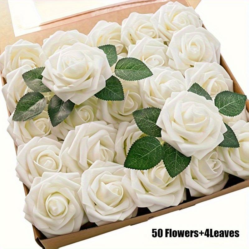 Букет из 54 искусственных роз, включающий 50 роз и 4 листа — идеально подходит для свадебных букетов своими руками, центральных композиций, домашнего декора, свадеб, вечеринок.