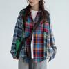 Свободные клетчатые рубашки, женский топ контрастного цвета, мешковатая рубашка в американском стиле ретро, ​​уличная одежда с длинными рукавами, универсальная женская одежда