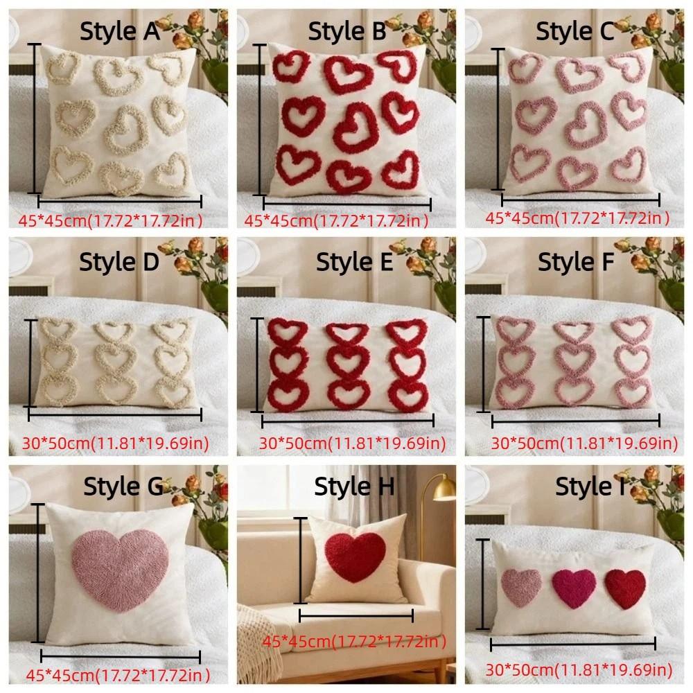 Romantic Valentine Heart Pattern Pillowcase Velvet Hidden Zipper Tufted Cushion Case Minimalist Embroidery Plush Pillow Cover