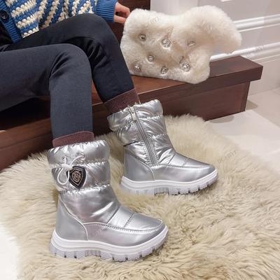 Детская зимняя мода Детские плюшевые теплые детские однотонные полусапоги Школьники Новая толстая подошва Круглый носок Удобные