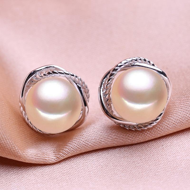 seniko 8-9mm Natural Freshwater Pearl Earrings Fashion Cubic Zirconia Stud Earrings For Women Girl Gift