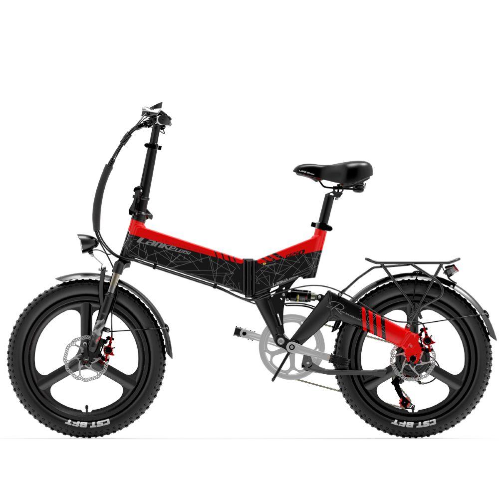 LANKELEISI G650 foldable electric bicycle features a 500W motor, 48V 12.8Ah battery, a top speed of 35km/h, a range of 110km, 20*2.4 inch tires.