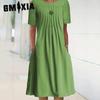 Women's Spring Summer Solid Colour O-Neck Pullover Short Sleeve Midi Dresses