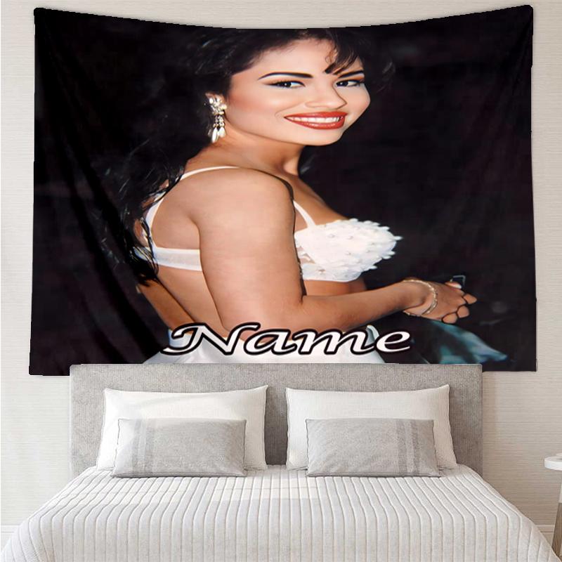 Custom Name Selena Quintanilla Print Tapestry, Backdrop, Easy Setup, Ideal for Bedroom, Office & Living Room, with Aesthetic Wall Hanging Decor.
