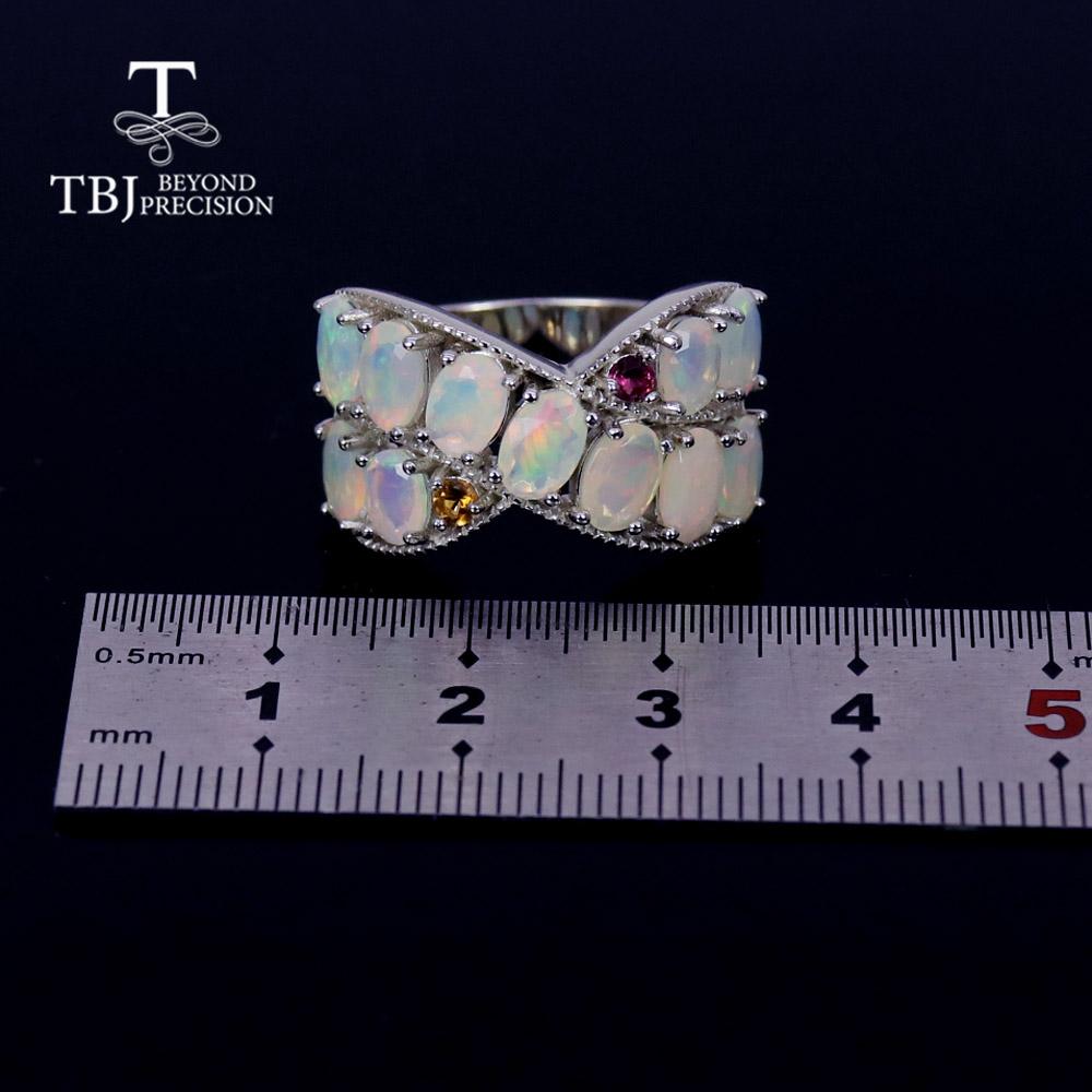 Красочное кольцо с натуральным опалом и турмалином из стерлингового серебра 925 пробы, ювелирные изделия для женщин, подарок