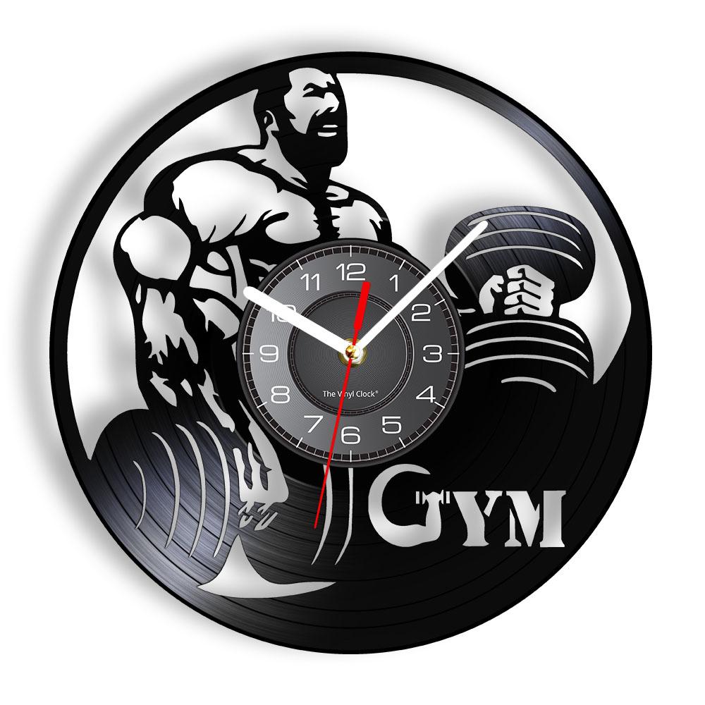 Настенные часы со штангой для тренировок 'Без боли нет результата' Cross fit Мотивация GYM Фитнес Знак Настенный декор Часы из виниловой пластинки Подарок для него