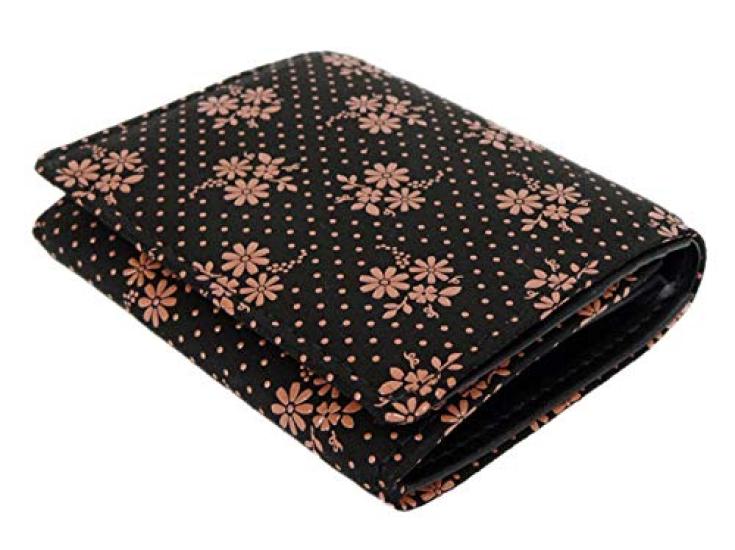 Inden bifold bill compartment box type coin black background x pink cosmos pattern [Indenya] wallet, H, purse, deerskin, lacquer, 2204-51-175