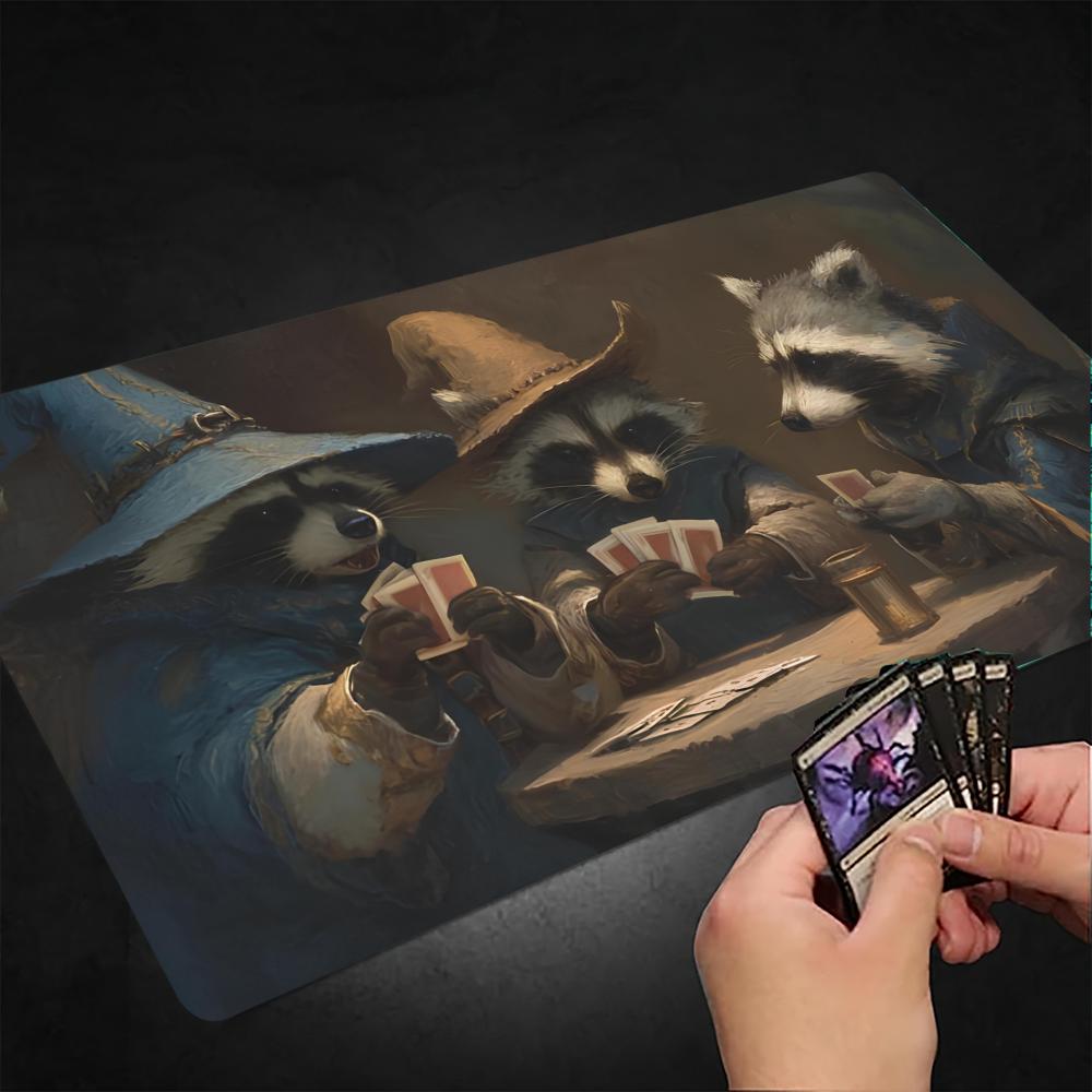Raccoon Playing Cards Magic Party Game Mat Durable Rubber for MTG&TCG Games 35X60cm Mouse Pad Offices Desk Mats Friendly Design