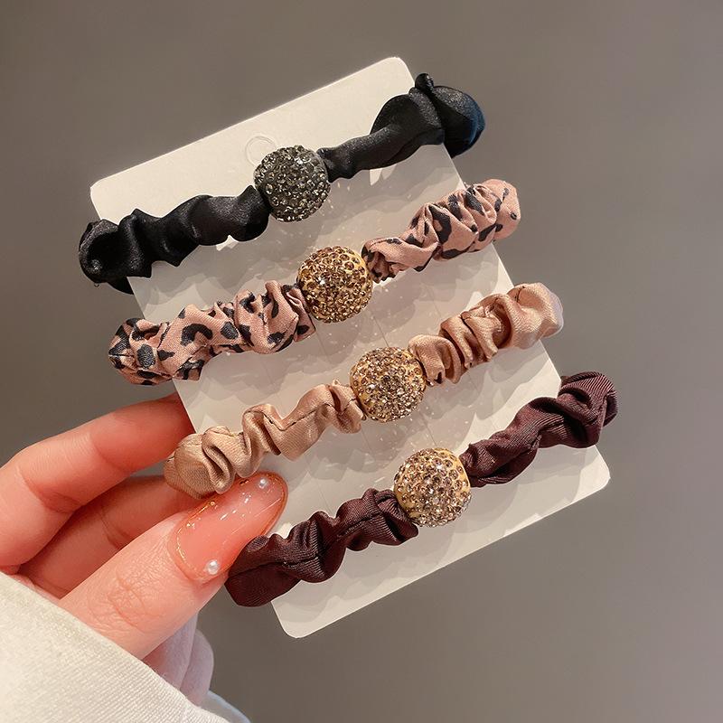 South Korea High-grade Sense Headline New Style Exquisite Large Intestine Hair Band Rubber Band Women's Pony Tail Ball Headwear Leather Jacket