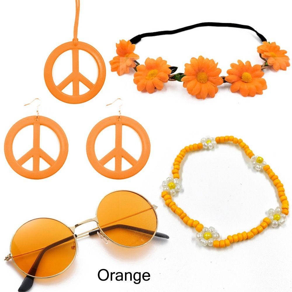 Boho Peace Sign Women's Hippie Costume Set 60's 70s Style Necklace Earrings  for Groovy Party Girls