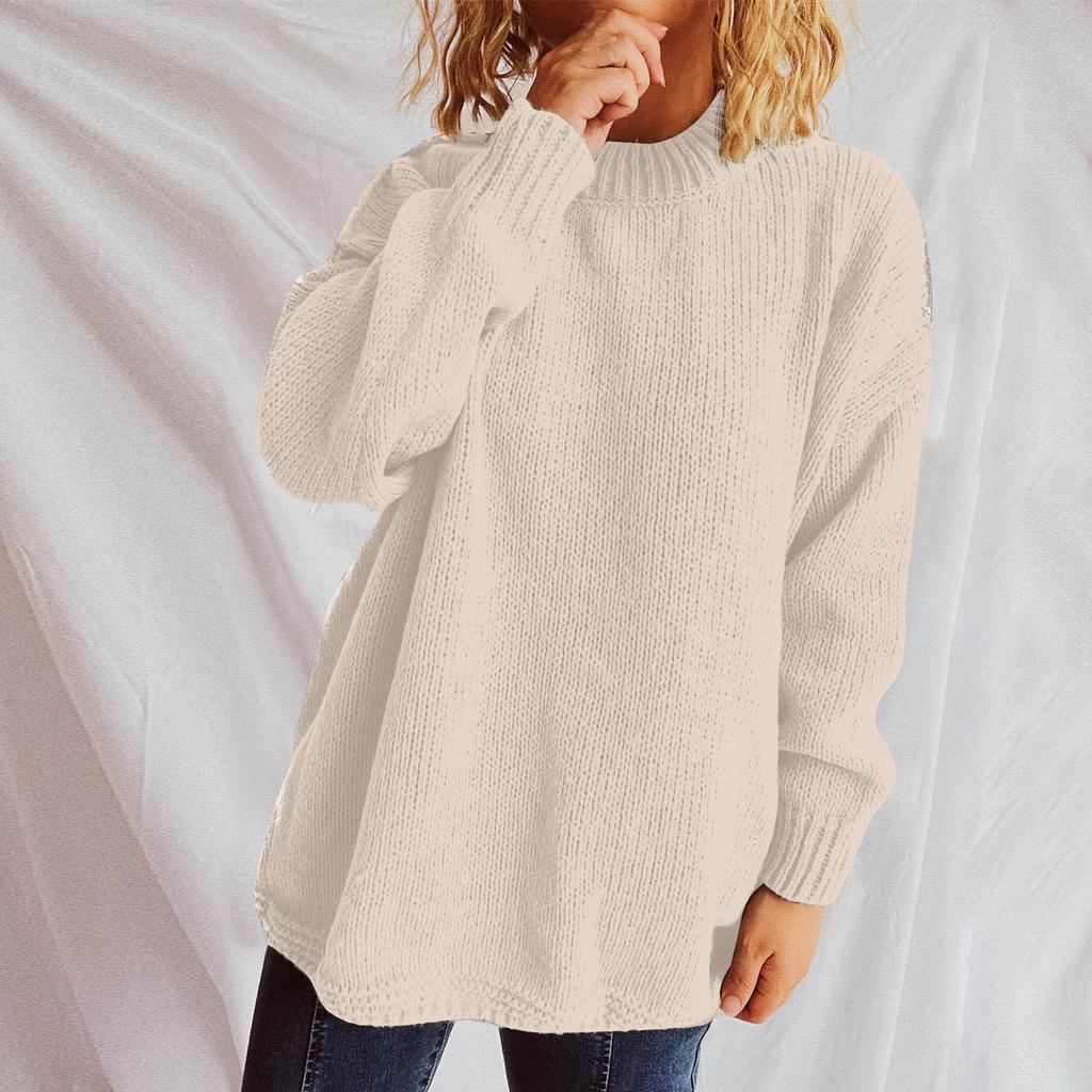 Женский осенне-зимний свободный свитер-пуловер, модный свитер с длинными рукавами и круглым вырезом, с обратным кроем