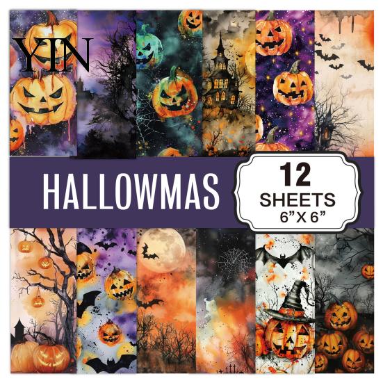 Durable Scrapbooking Sheets 12 Purple Gothic Halloween Scrapbook Paper, Double Sided Decorative Craft Thick Paper for Card Making, Origami,