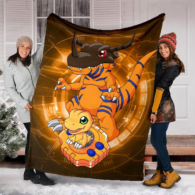 1pc Digimon Theme Blanket - Digital Print, Polyester, Cozy for All Seasons, Perfect for Outdoor, and Travel