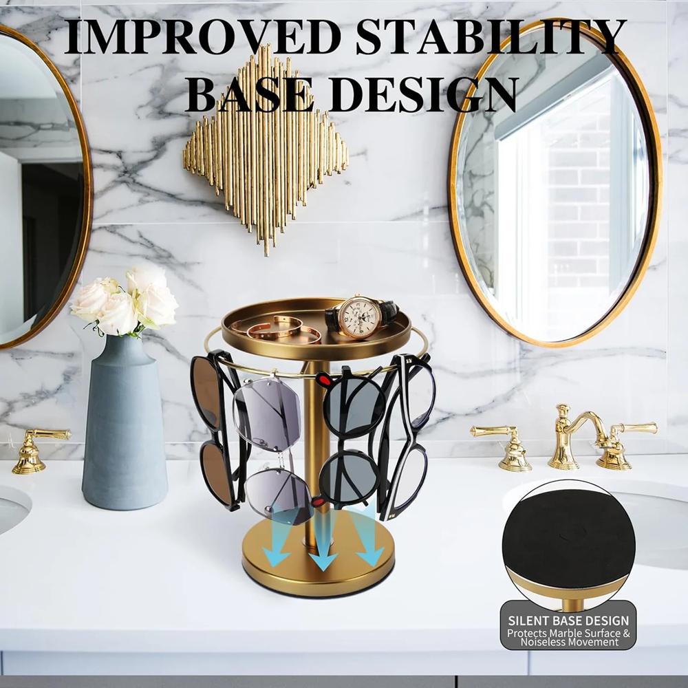 Вращающийся органайзер для солнцезащитных очков, подставка для очков, вращающаяся на 360 градусов, с подносом, органайзер для хранения ювелирных изделий, съемный, для дома