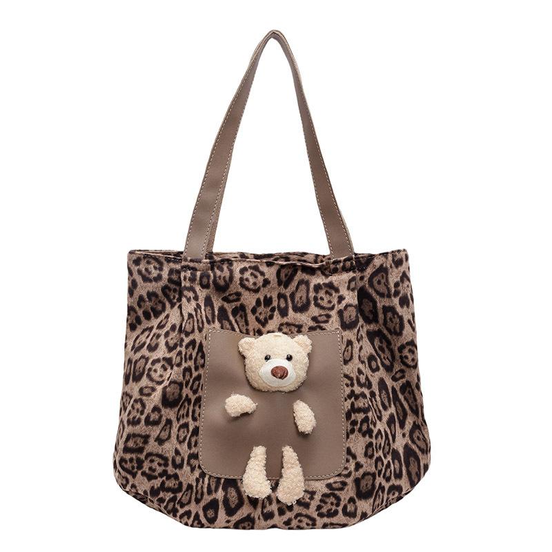 Винтажная леопардовая сумка-тоут большой емкости с принтом медведя через плечо для женщин