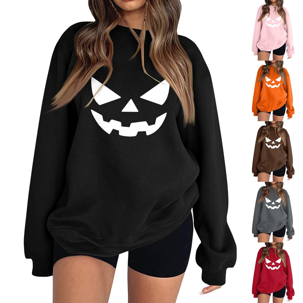 Women's Fashion Long Sleeve Printed Round Neck Pullover Top Sweatshirt