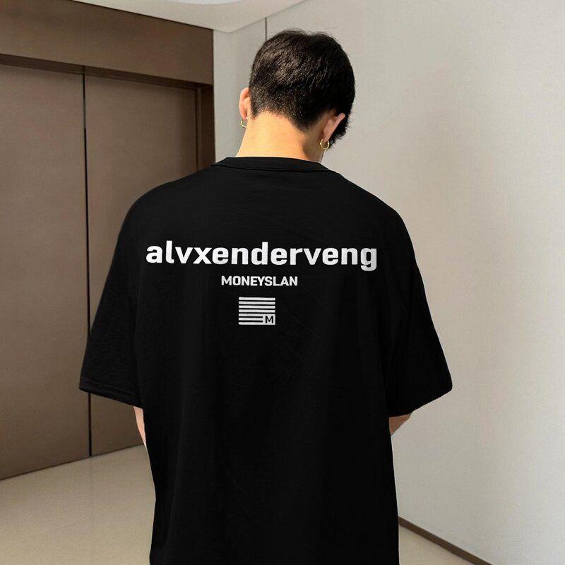 Moneyslan Письмо Нишевый Модный Бренд Американский Стиль Летняя Чистый Хлопок Свободная Мужская Пара Черная Футболка с Коротким Рукавом