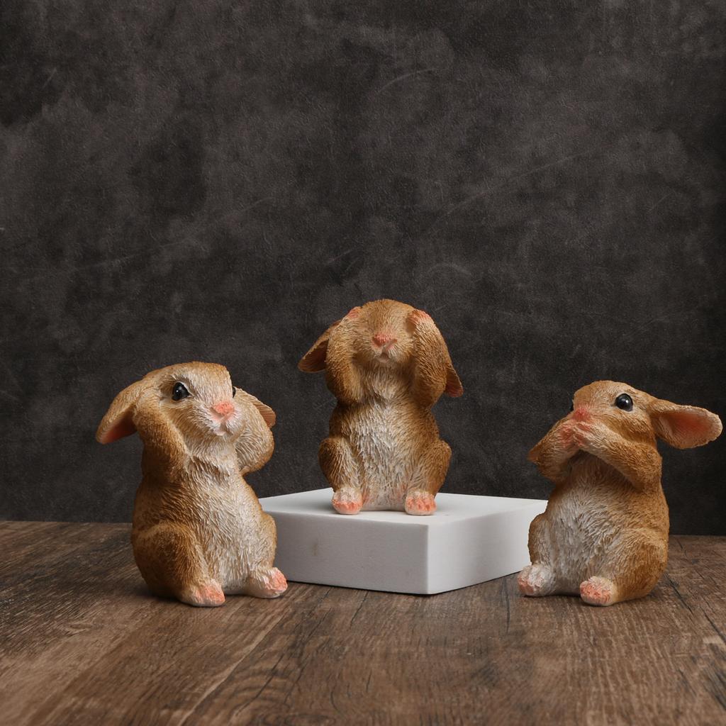3pcs/set Resin Rabbit Figurine  Decor - No Say/Look/listen Animal, Mini Animal Model for Farm Yard - Artificial Lamb Craft Gift