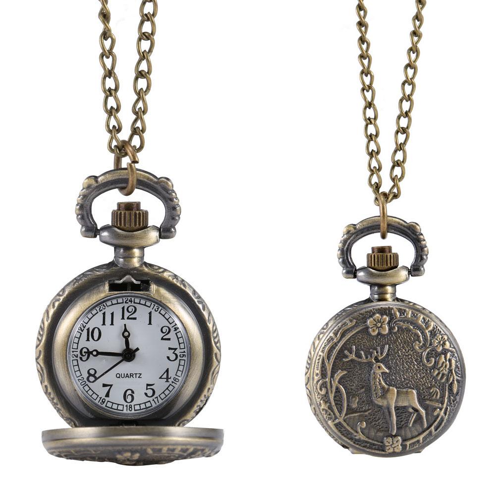 Vintage Pocket Watch Bronze Color Quartz Watch Cool Chain Hollow Love Heart Watches Necklace Pendant Gifts For Women Man