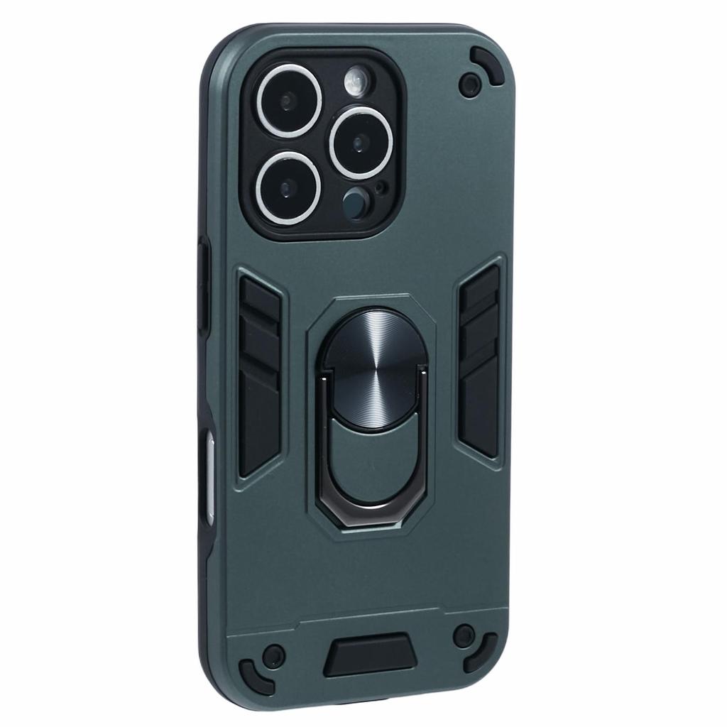 For iPhone 16 Pro Max Case PC+TPU Drop Defend Phone Cover with Ring Kickstand