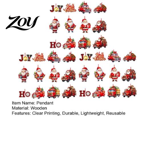 Holiday Party Supplies 12/24/36Pcs Christmas Wooden Ornaments, Santa Claus Red Truck Hanging Decorations with Rope, Indoor Festive Ornaments Xmas Tree